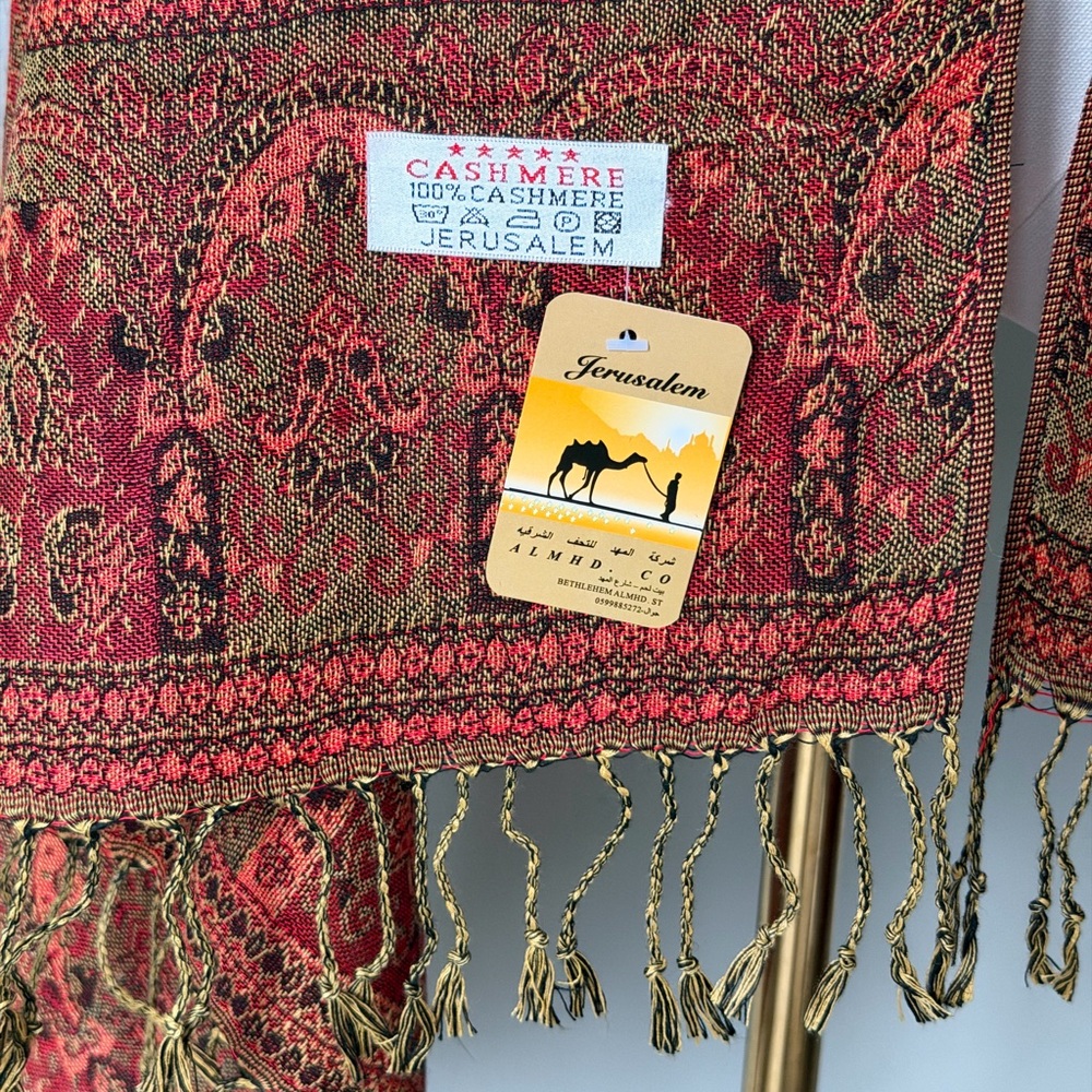 ALMHD Co Jerusalem Cashmere Red Paisley Fringe Shawl Wrap - Traditional Pattern - Picture 5 of 10